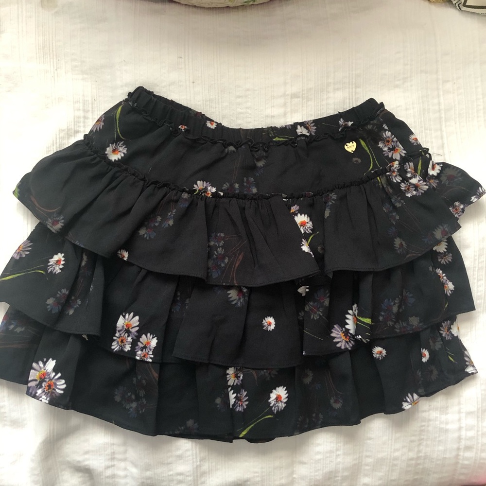 Juicy Couture Black Floral Ruffle Skirt
